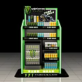 Monster Energy Beverage Display Shelf With Multiple Layers And Green Black Design