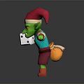 3D Green Goblin Character With Red Jester Hat Holding White Dice And Colorful Outfit