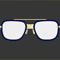 Stylish Square Frame Sunglasses With Blue Frame And Golden Temples White Lenses