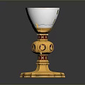 Intricate Gold And Silver Chalice Sculpture Carving With Lotus Base And Red Decorations