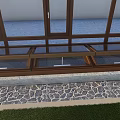 Wooden Framed Large Windows Detached Villa With Stone Pavement And Lawn