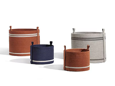Various Colored Woven Storage Baskets With Striped Accents For Home Organization 3d model