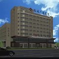 Exterior View Of Modern Multi Storey Hospital Building With Glass Windows Trees And Road