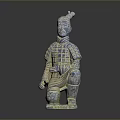 Ancient Chinese Terracotta Warrior Sculpture With Kneeling Posture Detailed Armor And Traditional Headdress