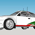 White Rally Car With Green Red Stripes And Roof Antenna Sporty Design