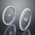 Bicycle Wheels White Tires And Silver Spoked Rims With Reflection On Dark Background