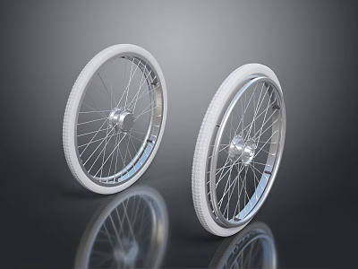Bicycle Wheels White Tires And Silver Spoked Rims With Reflection On Dark Background 3d model