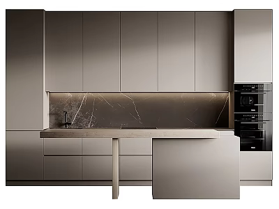 Sleek Modern Kitchen Cabinets With Marble Backsplash Countertop Island And Appliances 3d model