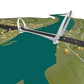 Modern White Arch Bridge With Cable Stay Design Over River And Blue Sky