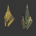 Two Decorative Conical Objects With Gold And Dark Blue Intricate Patterns And Ornate Surface Designs 3d model