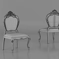 Elegant Leisure Chairs with Ornate Carvings Dark Wooden Frame and Light Upholstered Seats