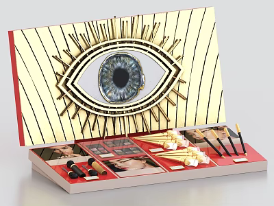 Elegant Perfume Cosmetics Display With Eye Decoration Eyeshadow Palettes And Brushes 3d model