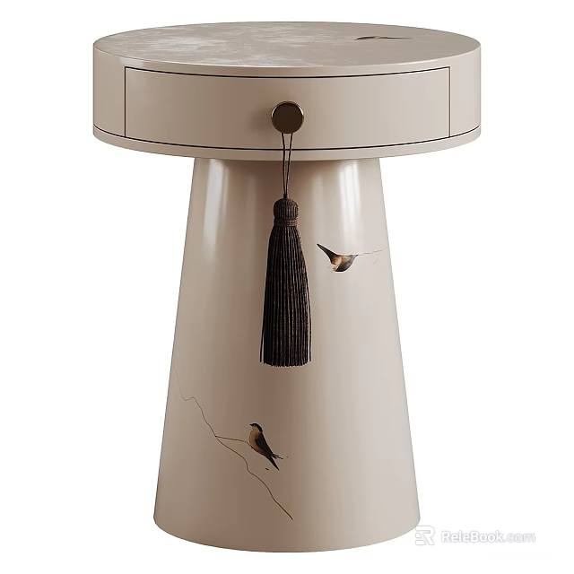 Light Colored Corner Table With Drawer Tassel And Bird Motifs Design 3d model