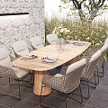 Woven Rattan Outdoor Chairs With Metal Frame For Patio Dining Area Wooden Table Garden Plants