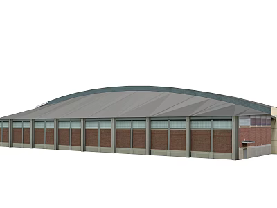 Large Arched Roof Building With Red Brick Walls And Multiple Windows 3d model