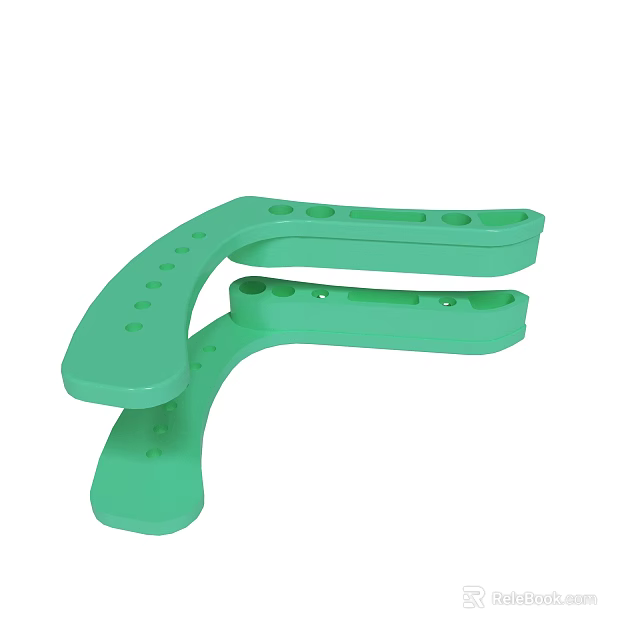 Green Curved Plastic Accessory With Multiple Holes And Smooth Surface Design 3d model 