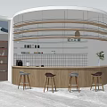 Modern Bubble Tea Shop Interior With Curved Bar Shelves Comfortable Stools And Fresh Drinks