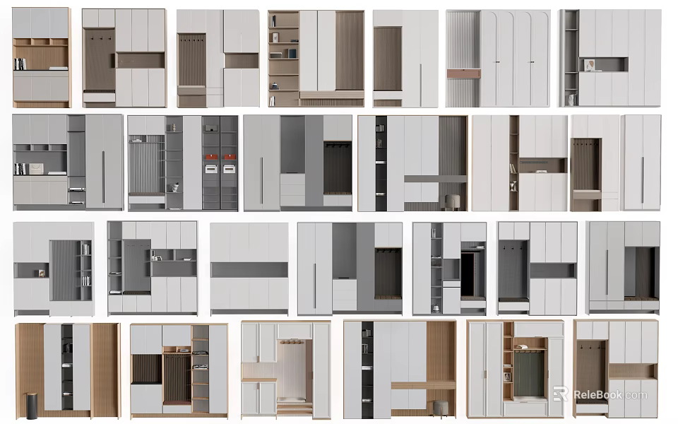 Modern Shoe Cabinet Designs With Multiple Styles And Functional Storage Solutions 3d model 