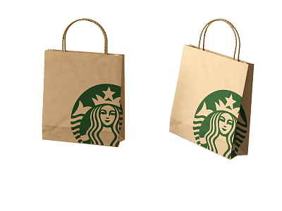 Starbucks Brown Paper Bags With Handle Straps Featuring Green Logo Design 3d model