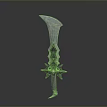 Decorative Curved Sword Design With Intricate Metallic Guard And Ornate Hilt