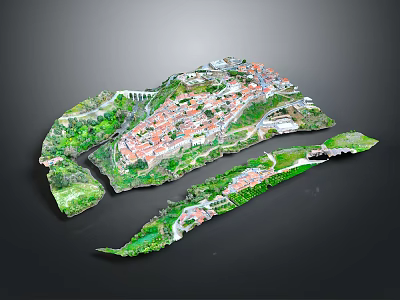 3D Village Terrain Model With Red Roof Buildings Green Vegetation And Roads 3d model