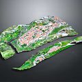 3D Village Terrain Model With Red Roof Buildings Green Vegetation And Roads