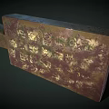 Vintage Bronze Colored Decorative Ornament Set With Rectangular Shape And Intricate Golden Carvings