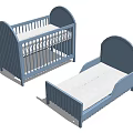Two Blue Wooden Children's Beds with Curved Headboards and White Mattresses