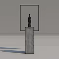 Elegant Golden Buddha Sculpture With Detailed Carving On Black Pedestal And Textured Background Frame