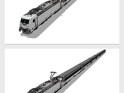 Detailed Electric Train With Multiple Carriages On Railway Track System Design 3d model