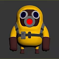 Game Movie Character Cartoon Style In Yellow Suit With Gas Mask Purple Eyes Red Gloves