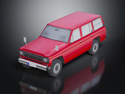 Red Vintage SUV with Classic Design and Reflective Exterior Surface 3d model