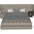 Modern Double Bed With Upholstered Headboard Beige Plaid Bedding And Bedside Tables 3d model