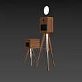 Two Modern Wooden Tripod Stands with Storage Box and Round Mirror for Home Decor