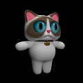 3D Cartoon Cat Brown White Big Blue Eyes Pink Ears Gold Heart Collar Black Background
