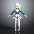 Anime Style Game Film Character With Green Hair Twin Tails And Blue White Uniform
