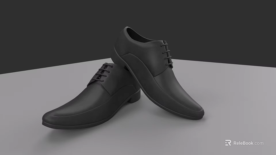 Black Leather Lace Up Dress Shoes For Formal Events Classic Style Design 3d model 
