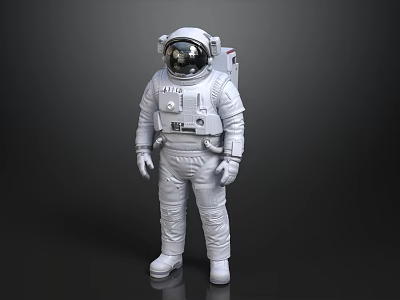 White Astronaut Model In Spacesuit With Reflective Helmet On Dark Background 3d model