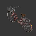 Pink Bicycle With Front Basket And Brown Seat On Black Background