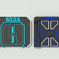 Tech Device Panels Featuring GLSA And UL Logos With Blue Geometric Design 3d model