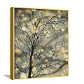 Two Panel Botanical Paintings With Tree Branches Golden Light Spots Golden Frames On Light Background 3d model