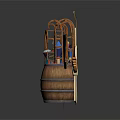 Vintage Decorative Scene With Wooden Barrel Ladder Hanging Decor And Colorful Posters