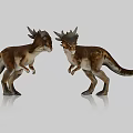 Brown Reptile Dinosaur Models With Horned Heads In Standing Posture 3d model