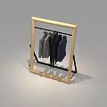 Clothing Store Various Styles Coats Display On Golden Frame Rack