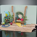 Cheerful Kids Playroom With Green Bookshelf Globe Toy Cars Rug Plants And Wooden Floor