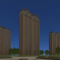 Tall Yellow Residential Building With Decorative Top Many Windows And Green Trees Under Blue Sky