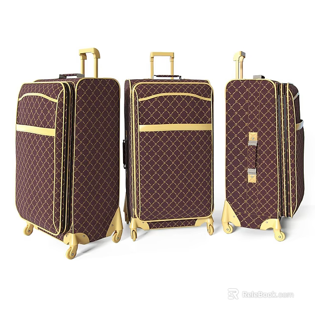 Brown Travel Luggage Set With Gold Accents Rolling Wheels And Trolley Handles 3d model 