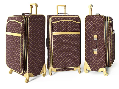Brown Travel Luggage Set With Gold Accents Rolling Wheels And Trolley Handles 3d model