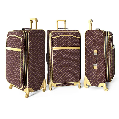 Brown Travel Luggage Set With Gold Accents Rolling Wheels And Trolley Handles 3d model
