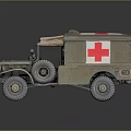 Olive Green Military Ambulance Model With Red Cross Symbol And Canvas Top